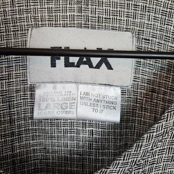 Flax Linen Button Front Top Shirt L Black White Crosshatch Check Long‎ Sleeve - Picture 5 of 7